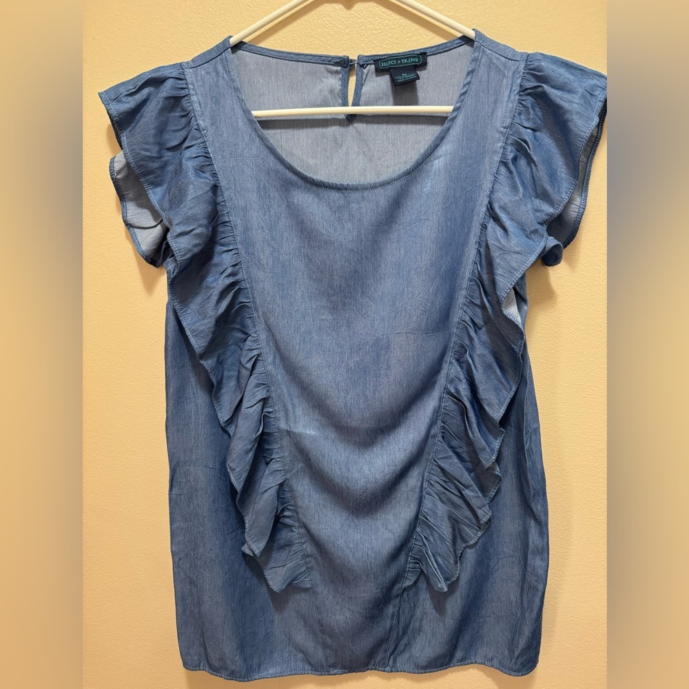 Select + Trend Denim Ruffle Top